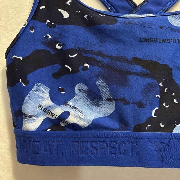Under Armour Project Rock Blood Sweat Respect Printed Sports Bra Women's Medium - Picture 5 of 14